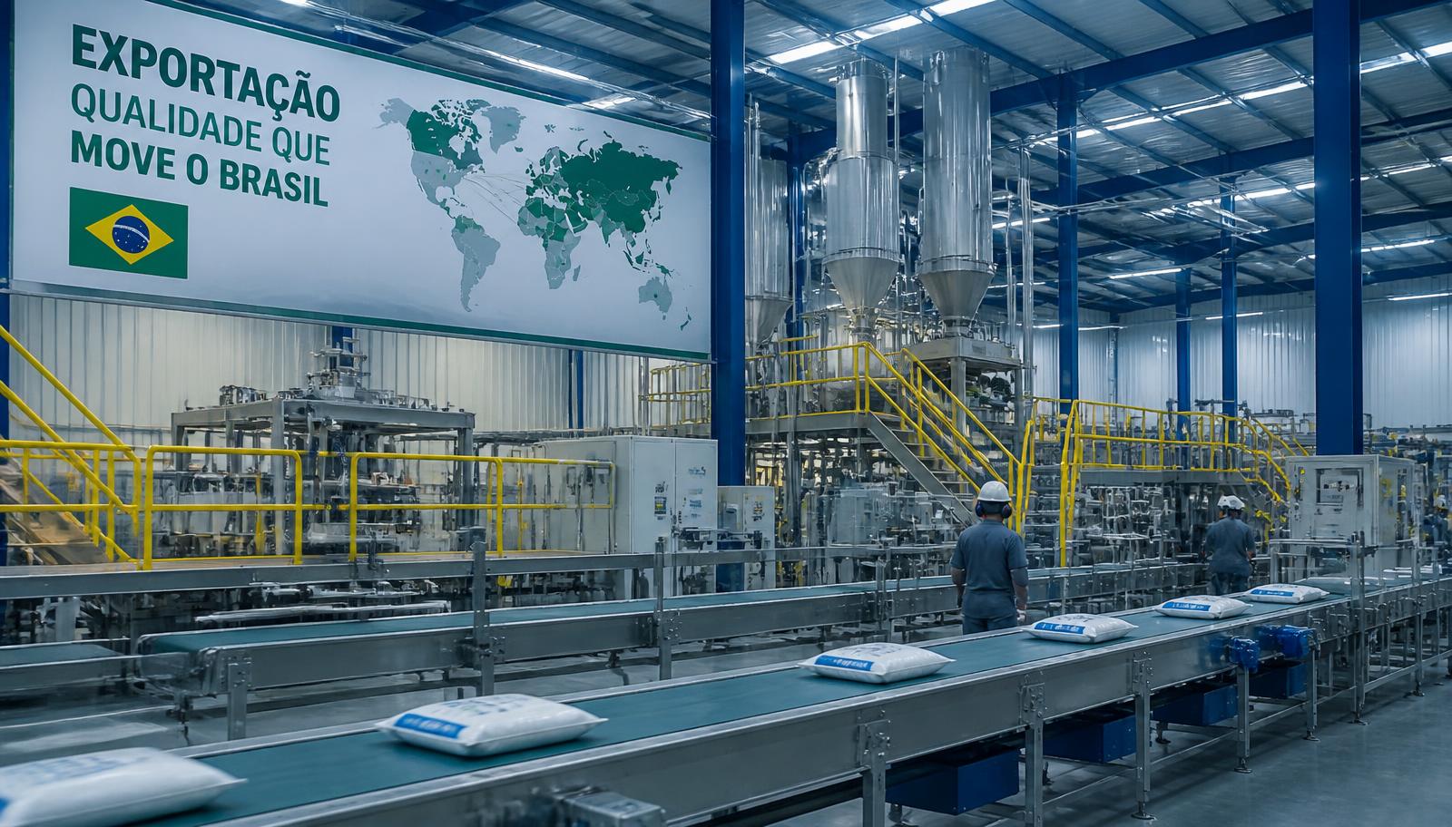 Interior de indústria exportadora com insumos importados em processo produtivo
